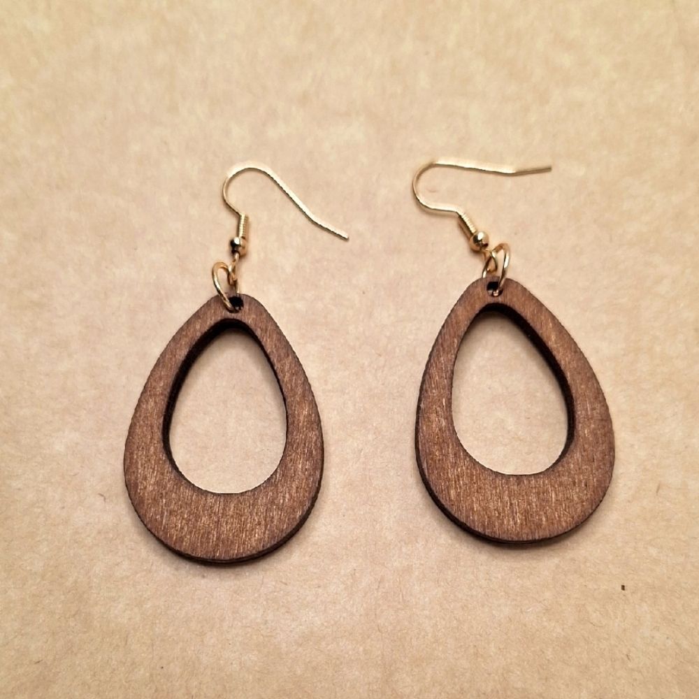Elegant Brown Teardrop Earrings Hollowed Out Wood Jewelry